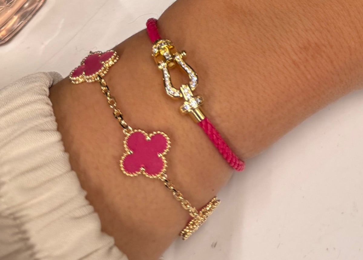 Bracelet trèfle rose fushia