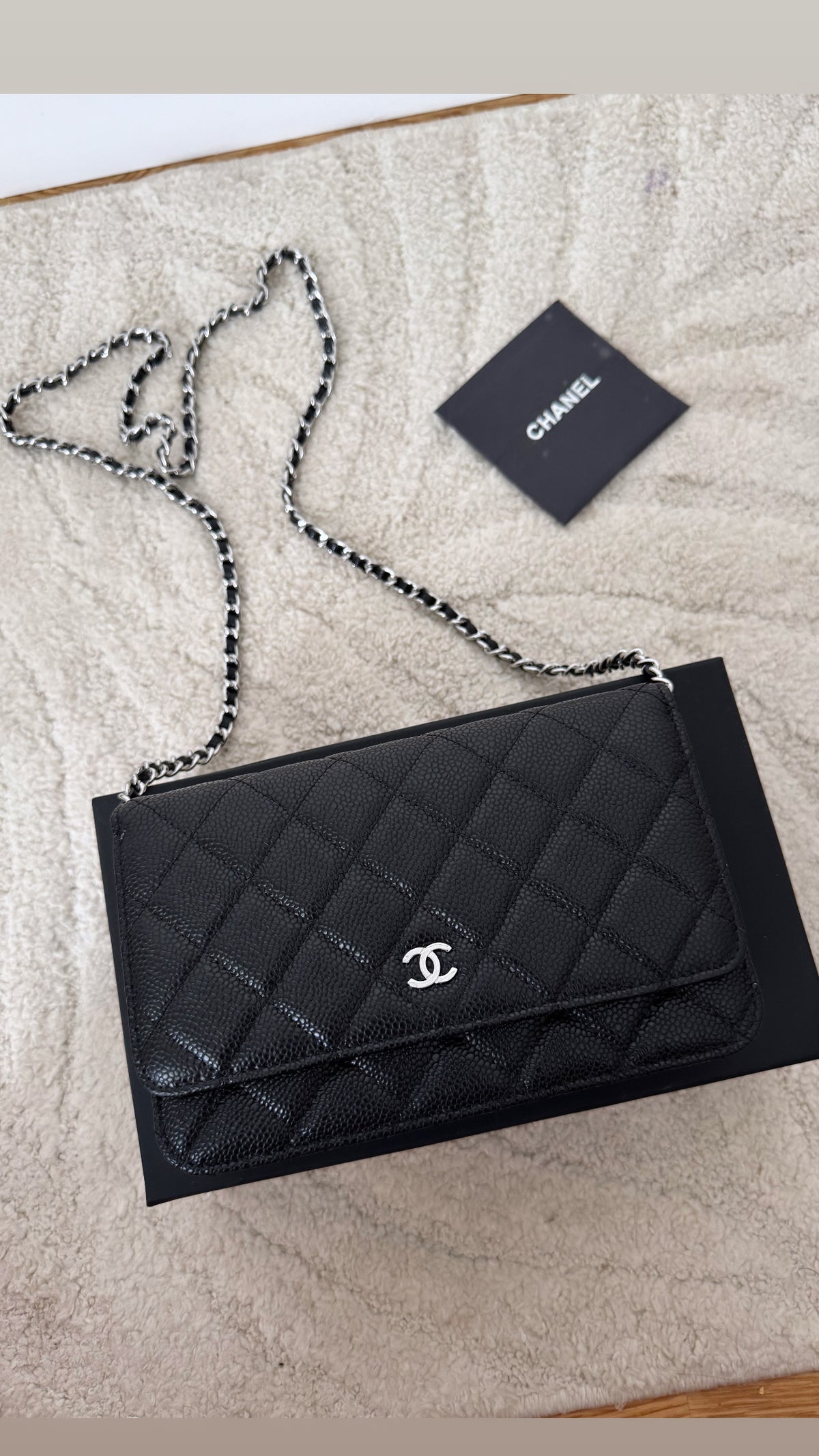 Sac  CC cuir grainé noir argent Mony