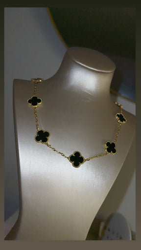 Collier plusieurs trèfles noir